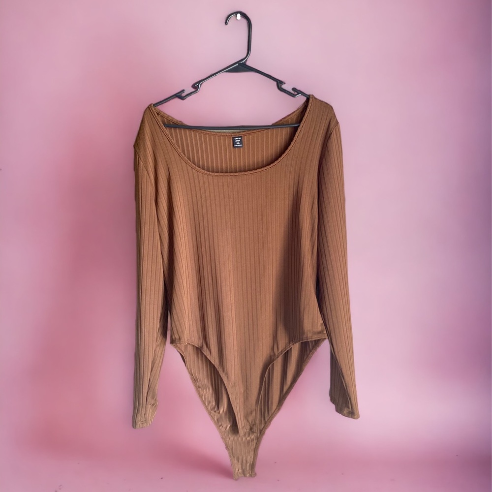Plus Brown Scoop Neck Bodysuit